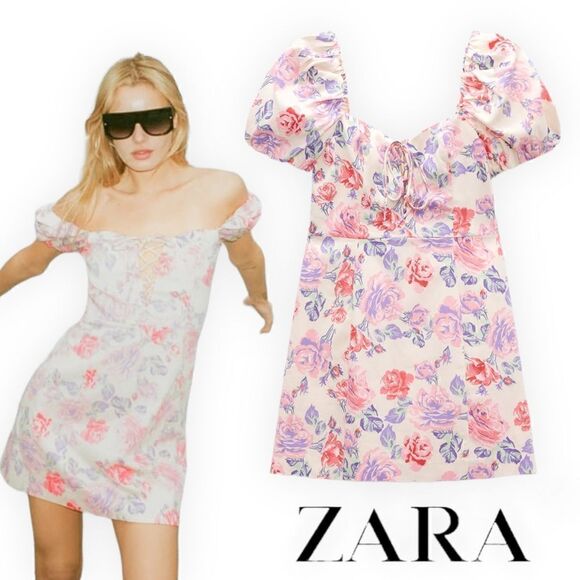 ZARA | Pink | FLORAL PRINT DRESS - Picture 1 of 7